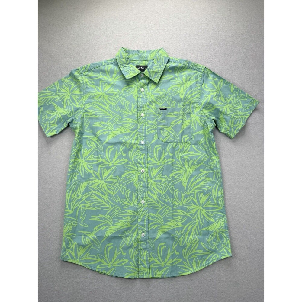O’Neill Men’s Hawaiian Button Front Shirt Green Tropical Print Size S